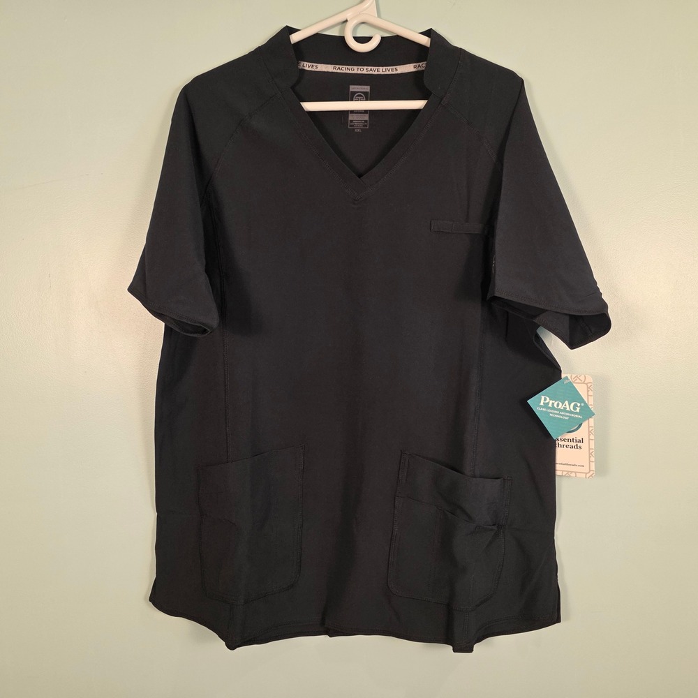 Essential Threads Women Pomfrey Scrub Top‎ Black XXL ProAG Antimicrobial ETWPBLA